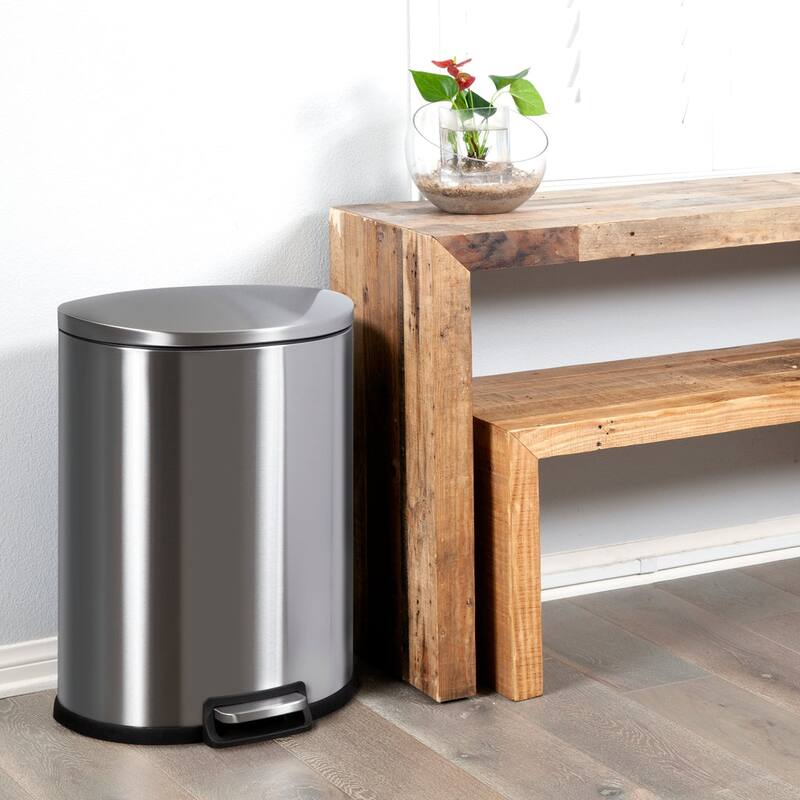 NINESTARS 13 Gallon Stainless Steel Step-On Trash Can, Half Moon Shaped SOT-50-3