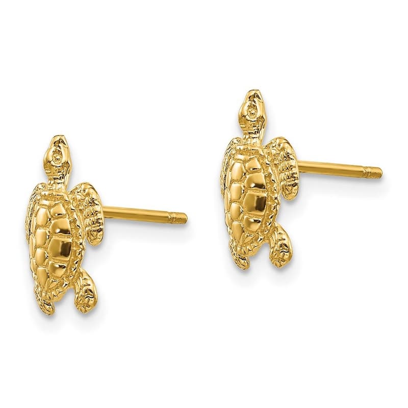 Curata 14k Yellow Gold Textured Polished Sea Turtle Post Earrings (9mm x 11mm)
