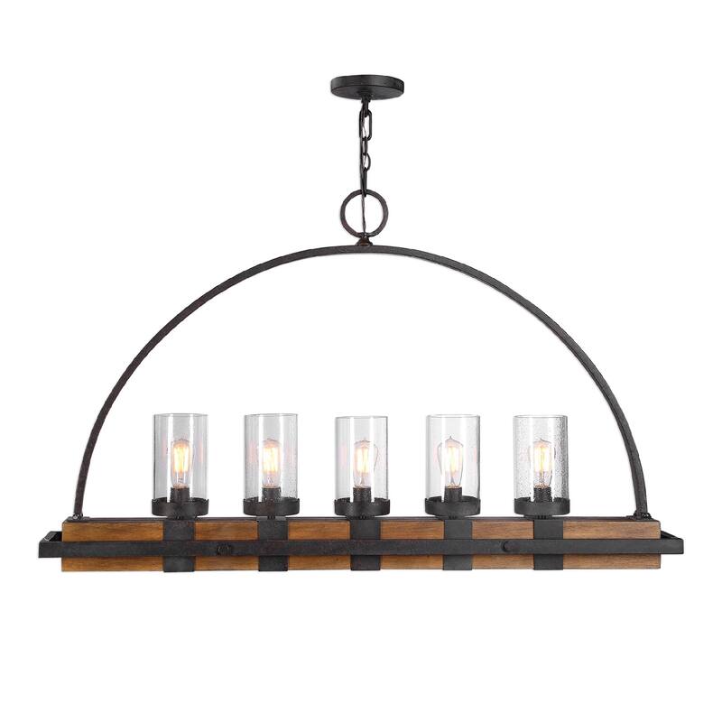 5 Light Wooden Linear Body Ceiling Chandelier - 51" - Brown and Black