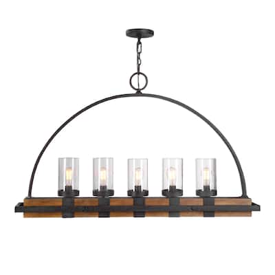 5 Light Wooden Linear Body Ceiling Chandelier - 51" - Brown and Black