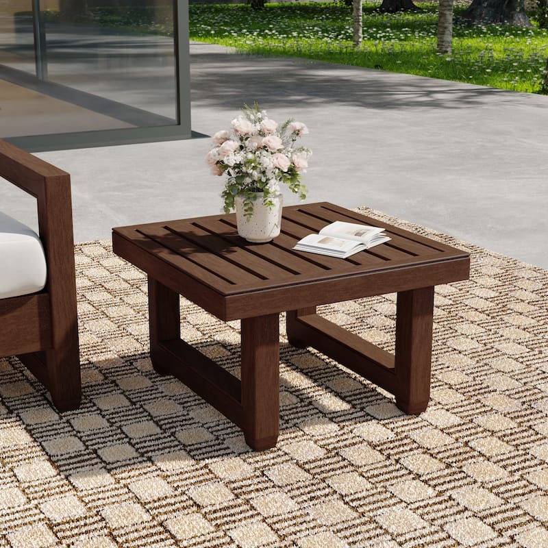 Square Teak Wood Outdoor Patio Side Table - Dark Wood