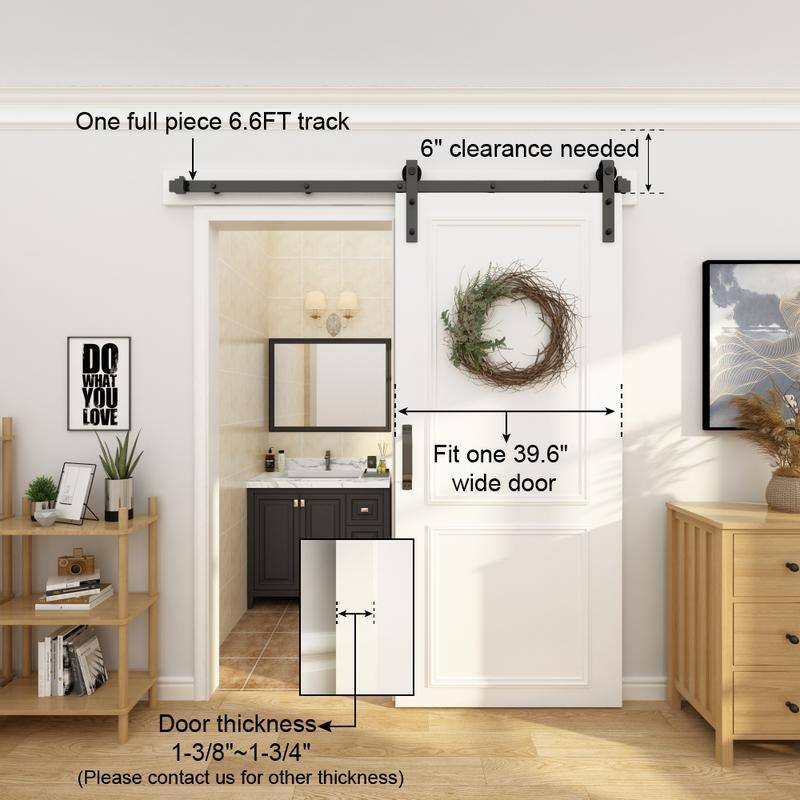 Sliding Barn Door Hardware Track Kit for Single Door J Style Rollers - 6.6FT