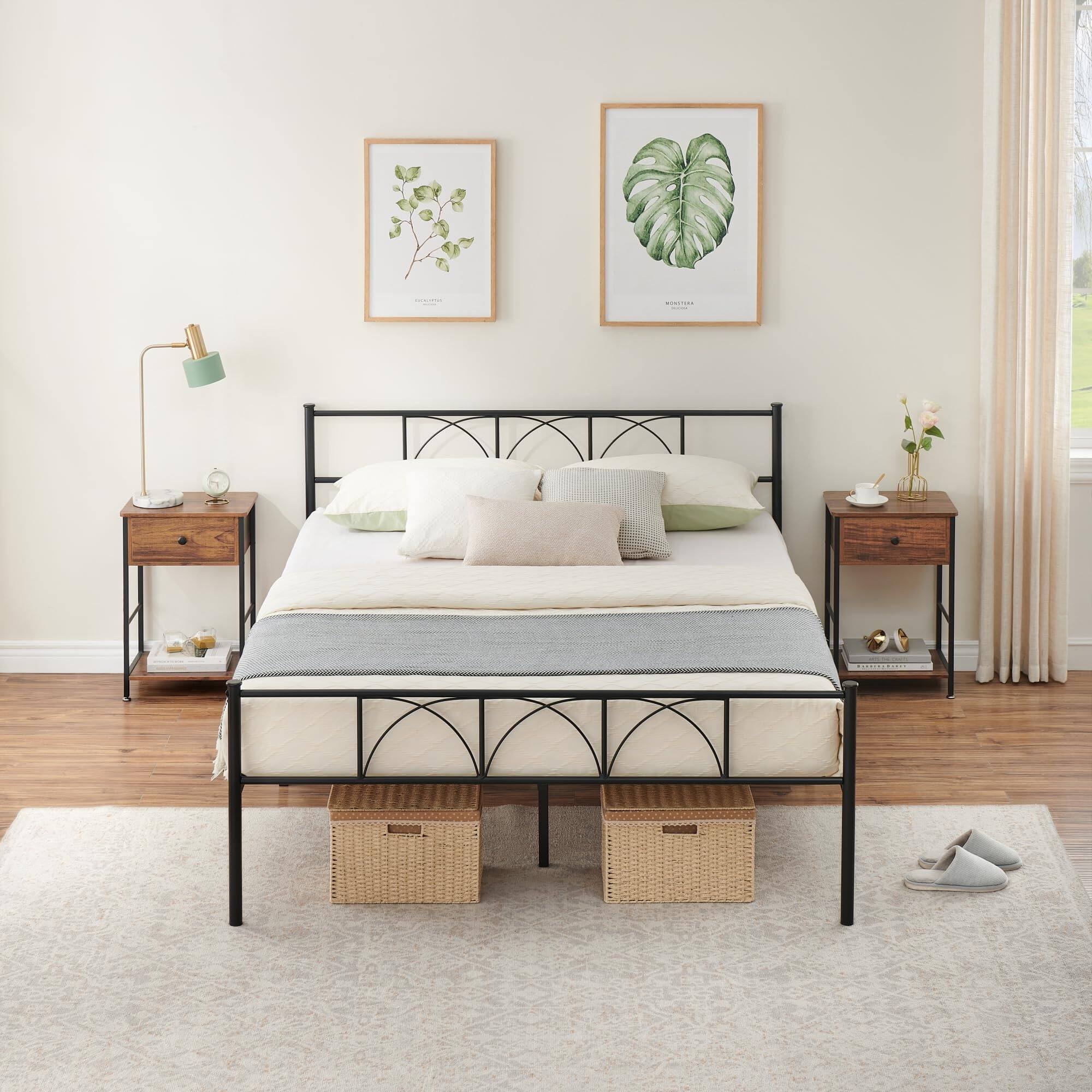 Modern Metal Black Platform Bed Frame with Headboard On Sale Bed