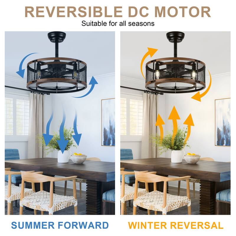 Bella Depot 19" Industrial Metal Cage Ceiling Fan with Light and Remote - 18.9"