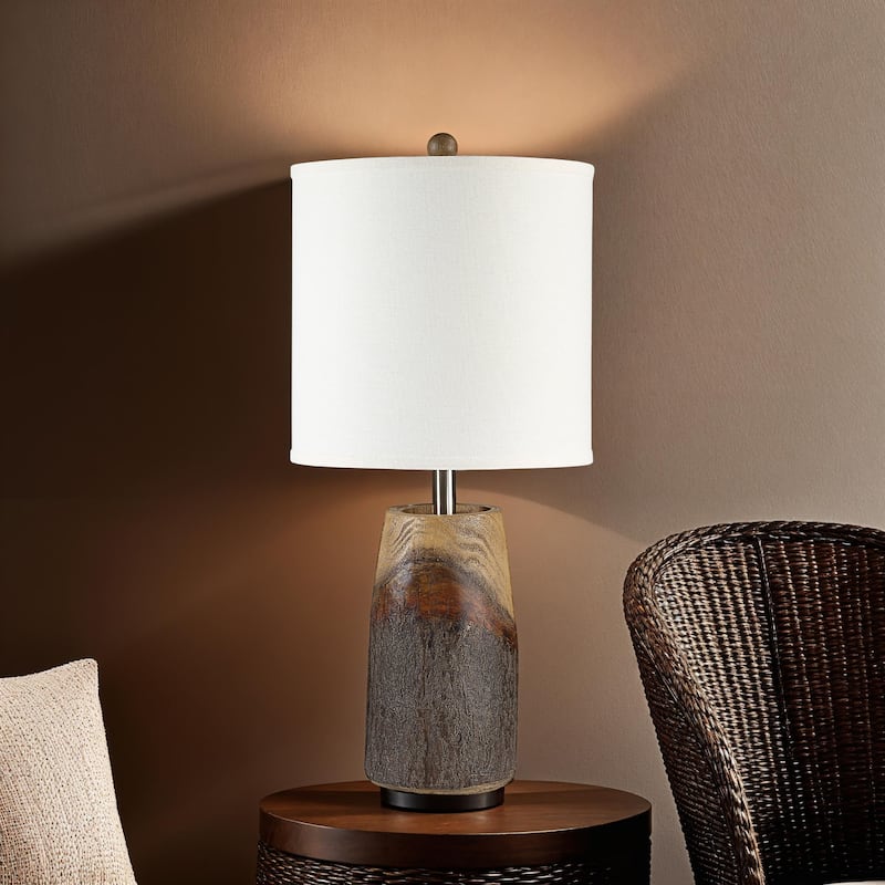 Wood Style Table Lamp with Tall Drum Shade - 28.5" - Brown