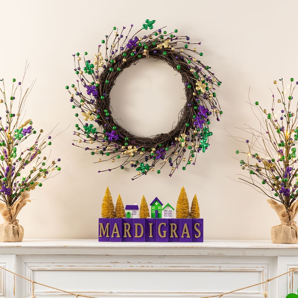 Glitzhome 20"D Mardi Gras Berry & Fleur-de-Lis Artificial Wreath