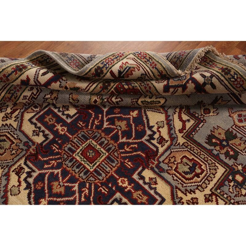 Geometric Traditional Heriz Serapi Indian Rug Handmade Wool Carpet - 7'11" x 9'10"
