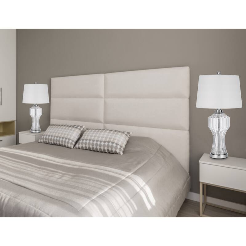 26"Tall Table Lamp with Clear Glass Cylinder Base and Fabric White Empire Shade Rotary Socket Switch - 26" H x 14" W x 14" D