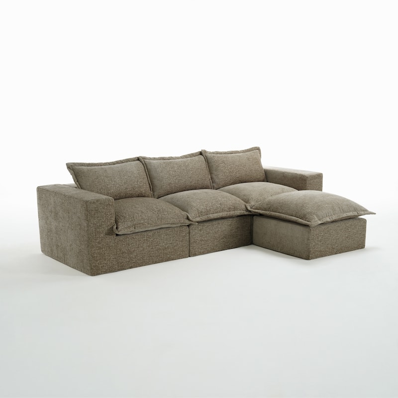 Chenille No Assembly Modular Sectional Sofa Cloud Couch with Ottoman