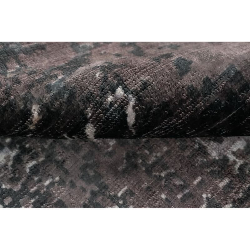 Hand Knotted Oriental Viscose Silk Carpet Modern All-Over Greys & Charcoal Abstract Area Rug - 8' 0'' X 4' 11''