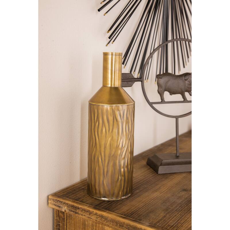 Brass Metal Rustic Vase Set of 3 12" x 4" x 4"