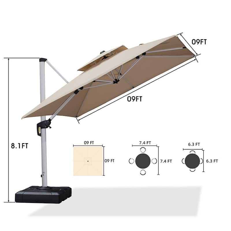 PURPLE LEAF 9ft Square 360 Degree Rotation Patio Offset Umbrella