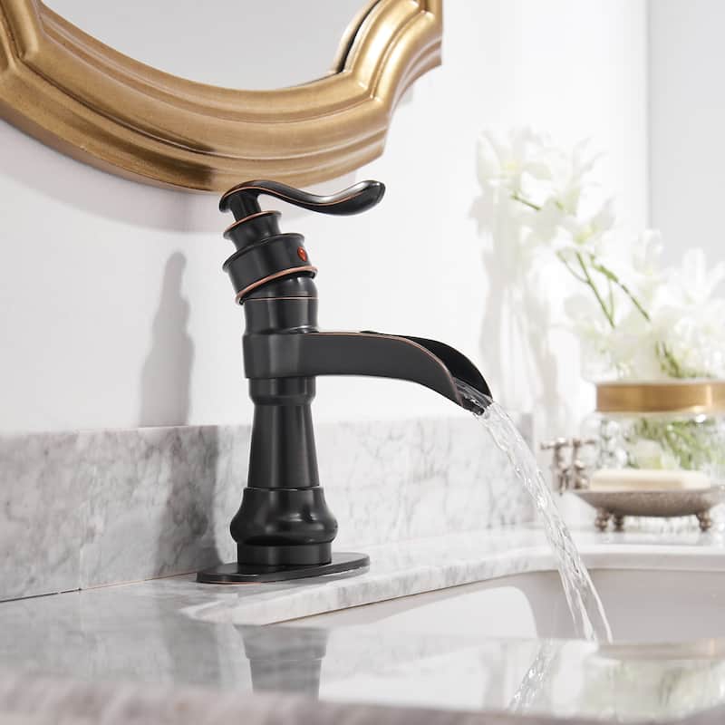Waterfall Single Hole Single-HandleBathroom Faucet With Pop-up Drain Assembly