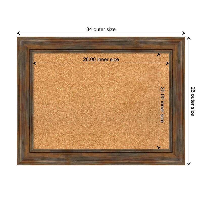Alexandria Rustic Brown Wood Framed Natural Corkboard Bulletin Board, Organization Board, Pin Board - Board Size 28x20