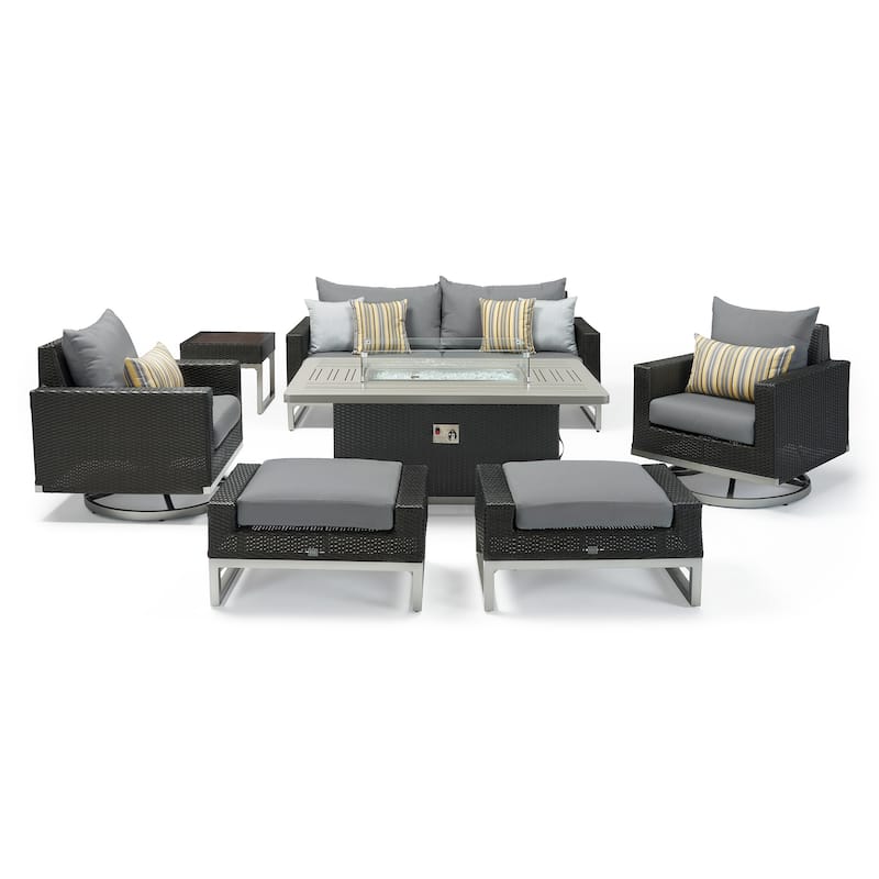 Milo Espresso 7 Piece Sunbrella Outdoor Patio Motion Fire Set