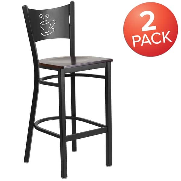 Resturant Bar Stools, Shop Black Metal Restaurant Bar Stools With Coffee Cup Cutout Backs Set Of 2 Overstock 26260053