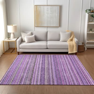 Machine Washable Indoor/ Outdoor Chantille Stripes Rug
