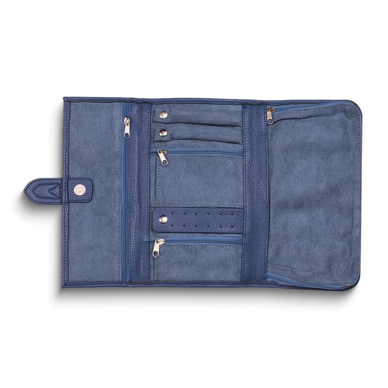 Curata Royal Blue Vegan Leather Multi-Compartment Snap Closure Jewelry Clutch