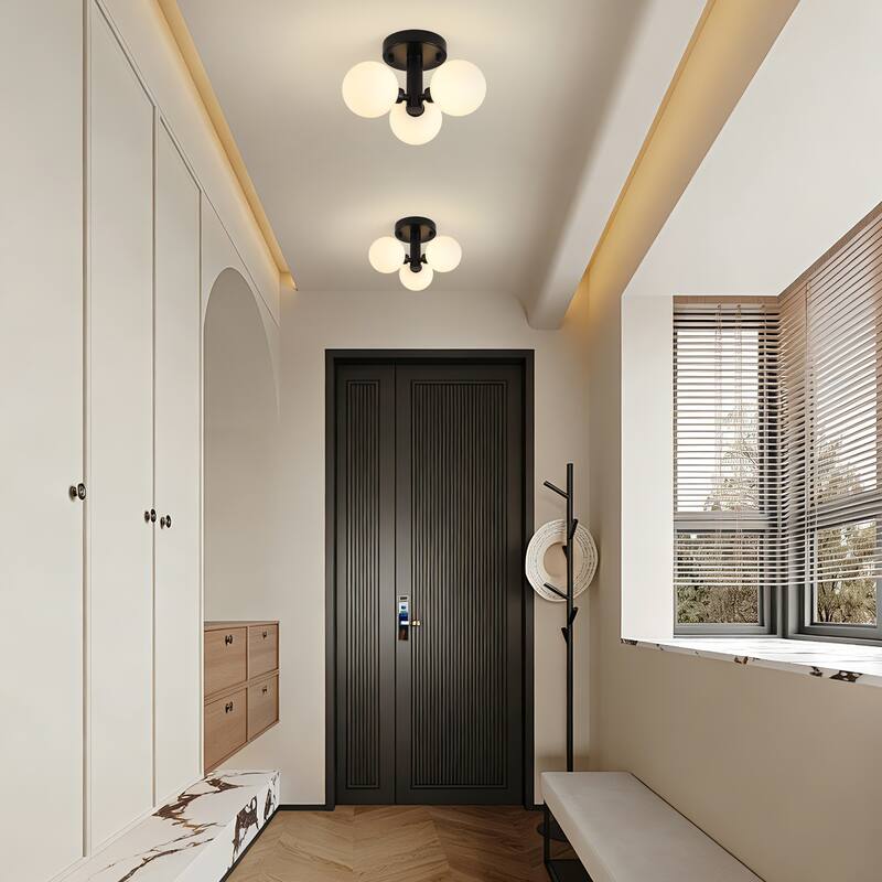 3-Light Glass Semi Flush Mount