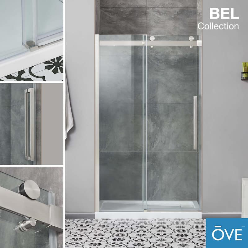 OVE Decors Bel Soft-Close Frameless Sliding Soft Close Shower Door - 48" - Satin Nickel