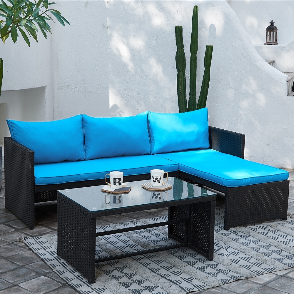 Grearden 3 Piece Rattan Patio Conversation Sofa Set With Coffee Table Overstock 31665008