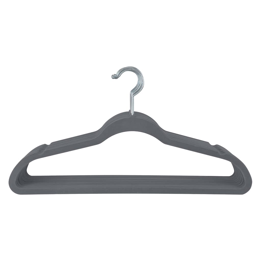 10 Super Slim Velvet Huggable Hangers in Grey - 1.97" x 17.72" x 9.25"