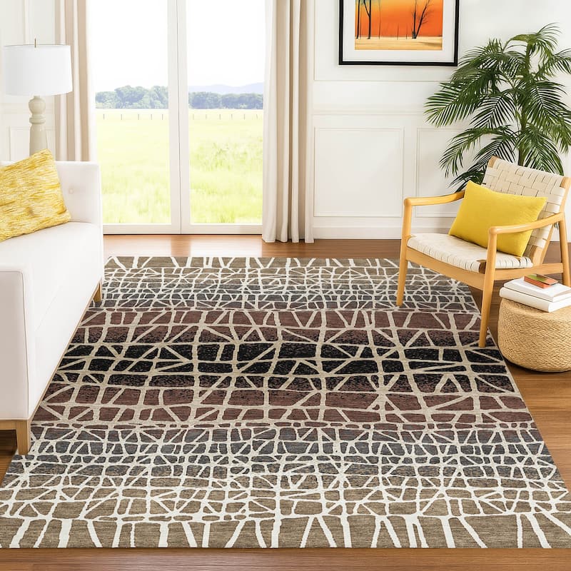 Machine Washable Indoor/ Outdoor Boho Global Chantille Rug
