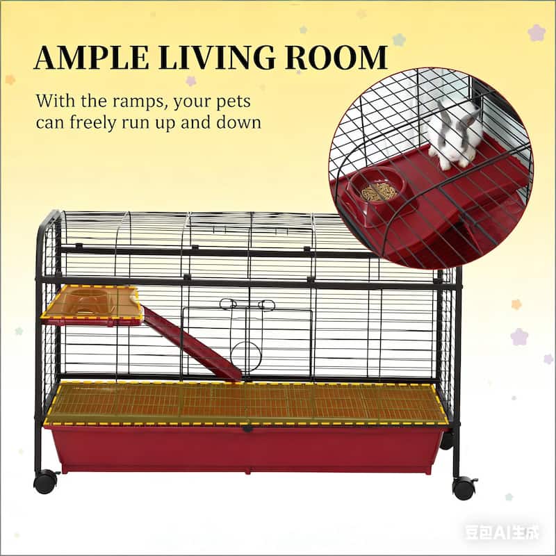 Pet Play House,Small Animal Cage is designed for convenient cleaning - Black,Red