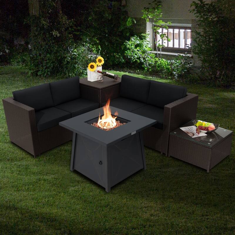 Gymax 5PCS Outdoor Patio Furniture Set w/ 50000 BTU Propane Fire Pit