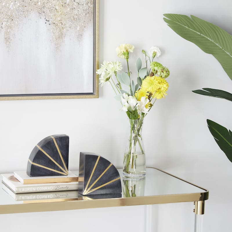 Marble Geometric 9 lbs Bookends with Gold Inlay - Set of 2 Black or White - CosmoLiving by Cosmopolitan