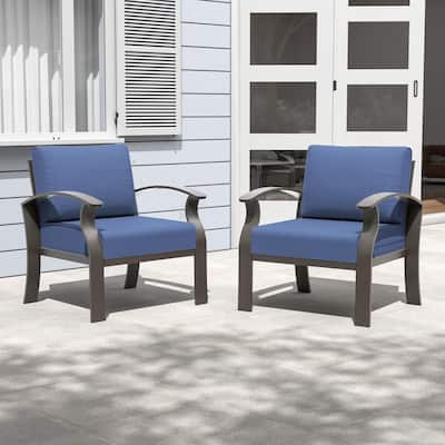 2-Seats Outdoor Aluminum Sofas Chairs with Navyblue Cushions