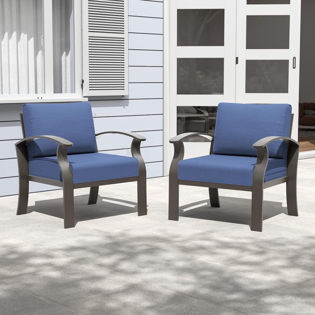 2-Seats Outdoor Aluminum Sofas Chairs with Navyblue Cushions
