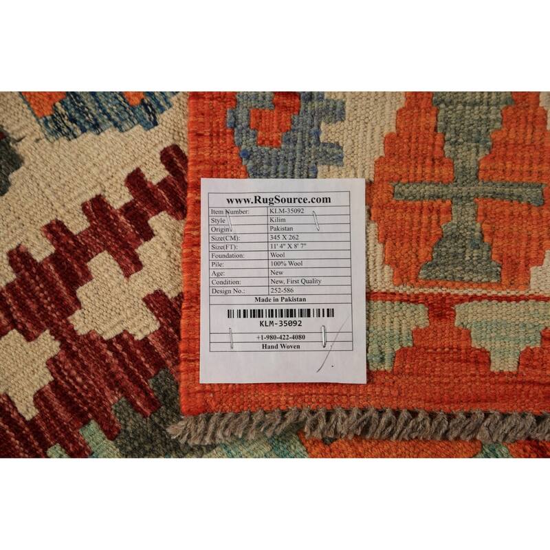 All-Over Geometric Kilim Area Rug Hand-Woven Wool Carpet - 8'7"x 11'4"