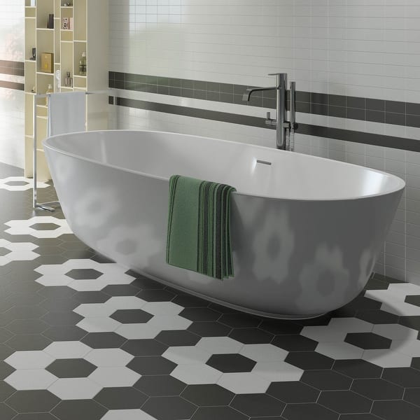 slide 2 of 14, Merola Tile Hexatile Matte Nero 7" x 8" Porcelain Floor and Wall Tile