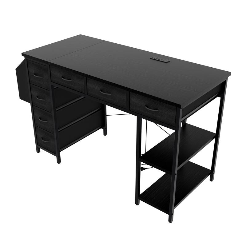 Computer Desk with 7 Drawers,Extra Large Side Pocket,and Power Outlets
