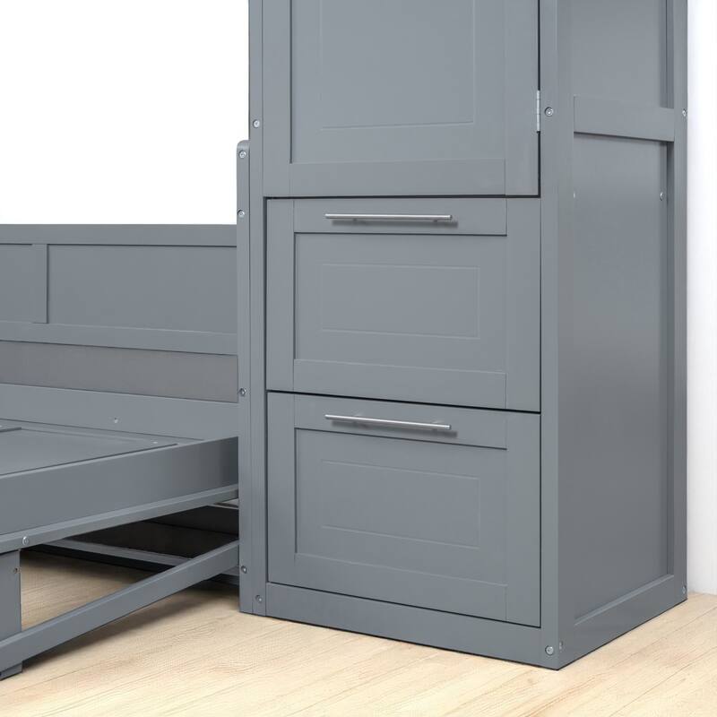 Queen Size Murphy Wall Bed with Closet, Drawers and Shelf Storage, Foldable Cabinet Bed with Custom Layout