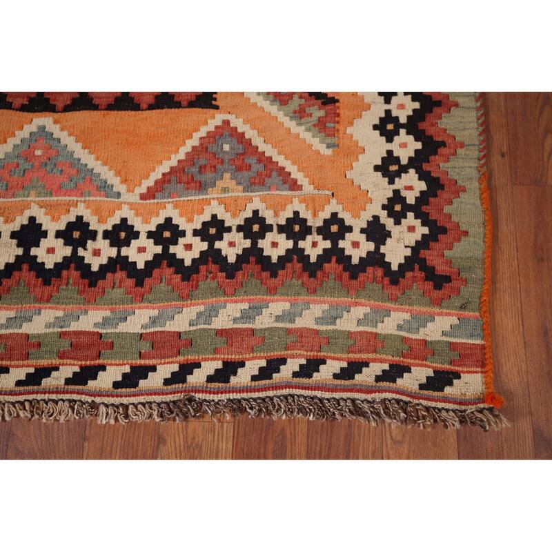 Vegetable Dye Orange Tribal Kilim Qashqai Persian Vintage Wool Carpet - 5'4"x 7'2"