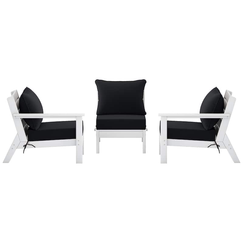 Polytrends Birchwood All Weather HDPE Outdoor Patio Deep Seating White Sofa With Cushions (3-Piece)
