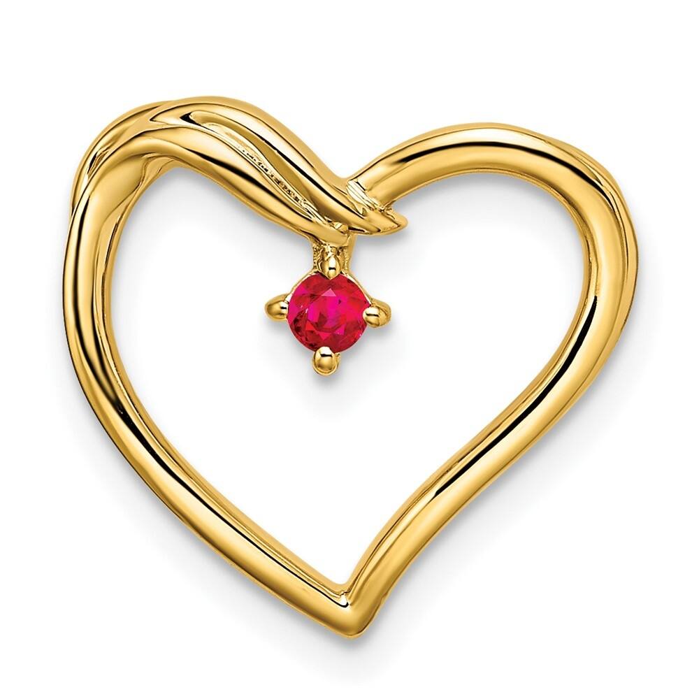 14k Yellow Gold Ruby Heart Chain Slide Charm (L-14.54mm, W-16.46mm)