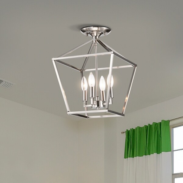 Brushed Nickel 4 Light 12 in. Cage Lantern Farmhouse Semi flush Mount Brushed Nickel On Sale Bed Bath Beyond 37506455