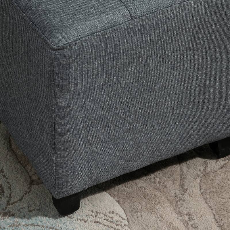 HOMCOM Tufted Ottoman Linen-Touch Fabric Upholstered Footrest Stool with Anti-Slip Pads