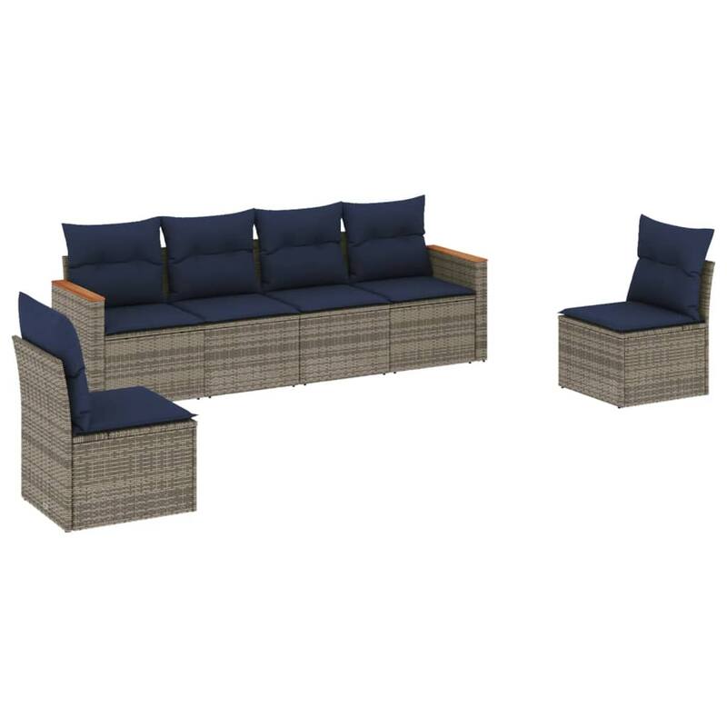 vidaXL Patio Sofa Set with Cushions Outdoor Conversation Furniture Poly Rattan - 21.7x 24.4x 27.2