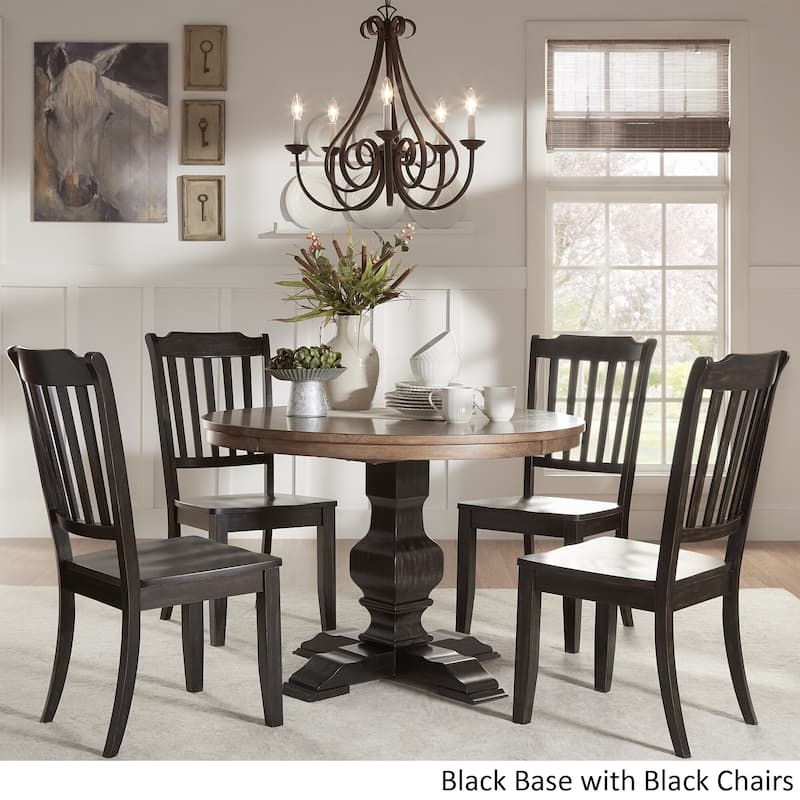 Eleanor Black Round Solid Wood Top 5-Piece Dining Set - Slat Back by iNSPIRE Q Classic - Antique Black Chairs