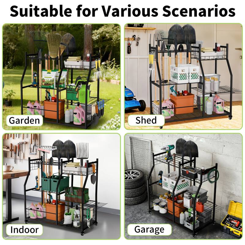 Garden Tool Organizer Stand Organization Yard Tool Racks with wheels
