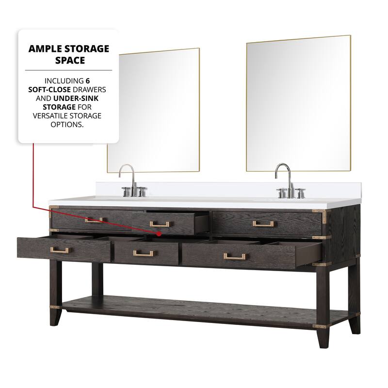 Norwalk 60 in W x 22 in D Black Oak Double Bath Vanity, Cultured Marble Top, Faucet Set, and 28 in Mirrors