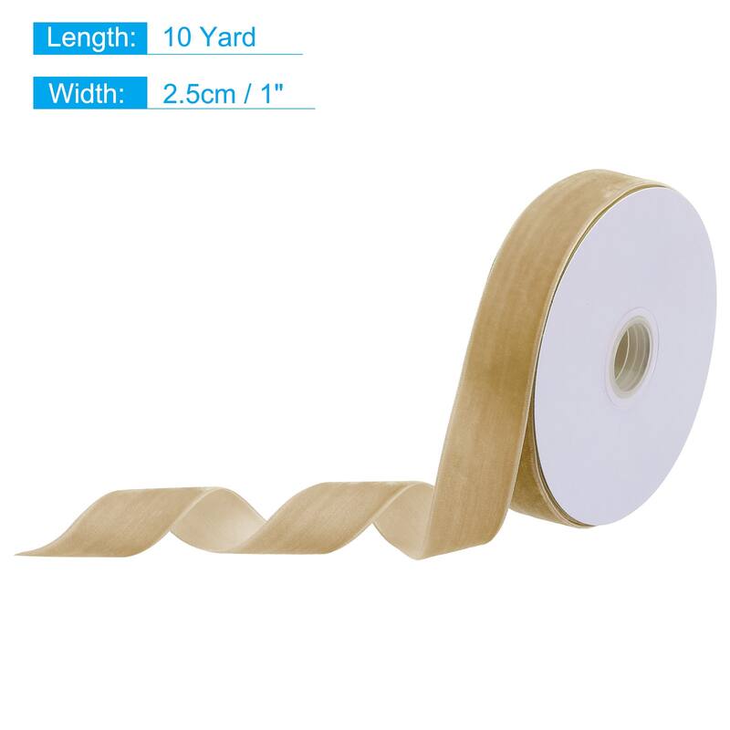 Velvet Ribbon Single Face Spool Silky for Gift Wrapping Bow Decoration - Khaki - 1 Inch x 10 Yard