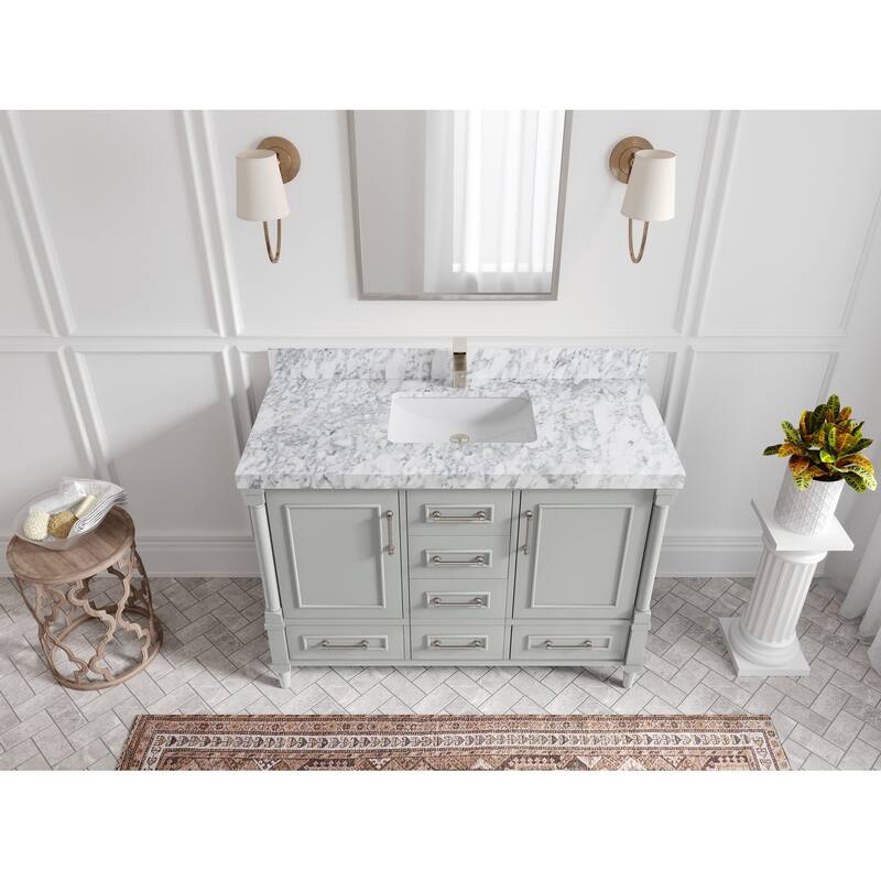 Willow Collections 48 in. W x 22 in. D Aberdeen Single Bowl Sink Bathroom Vanity with Countertop - 2" Carrara Marble - Coventry Gray