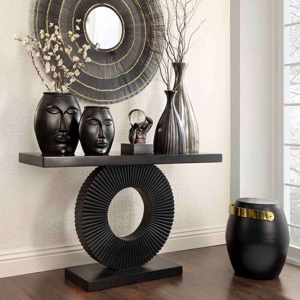 24"h Ridged Metal Vase, Black 24.0"H
