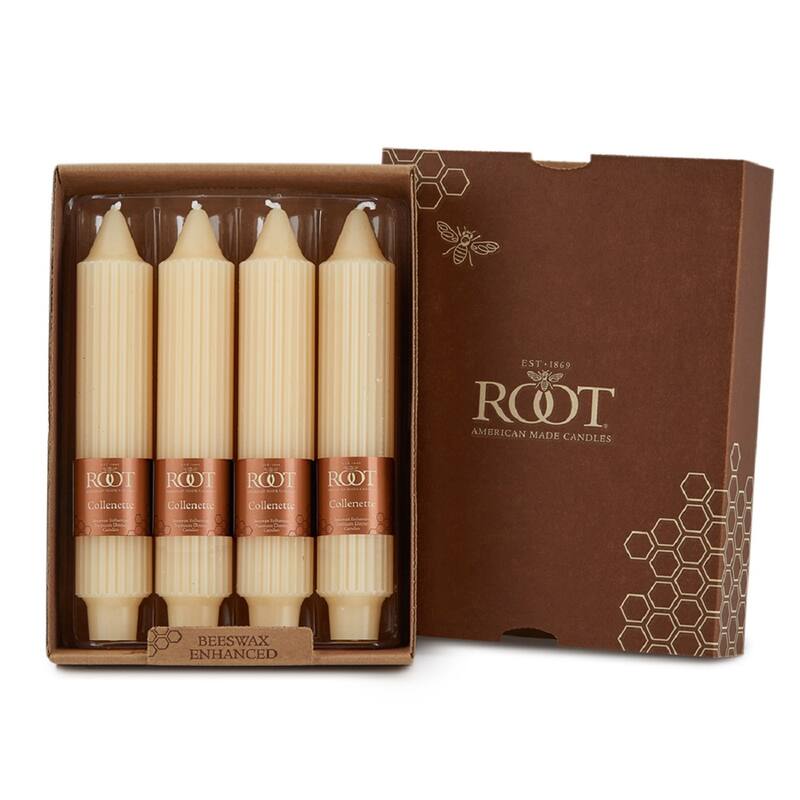 Root Unscented Grecian Collenette Taper Candles box of 4 - 7 X 1-1/4 - Buttercream