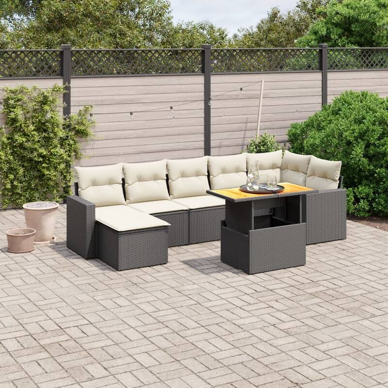 vidaXL Garden Sofa Set - Black and cream Large 113.8 x 48.8 x 27.2